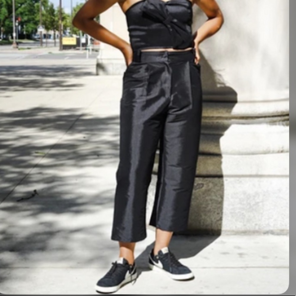 NWT Tach Clara Shimmer Taffeta Black Pant Lo
